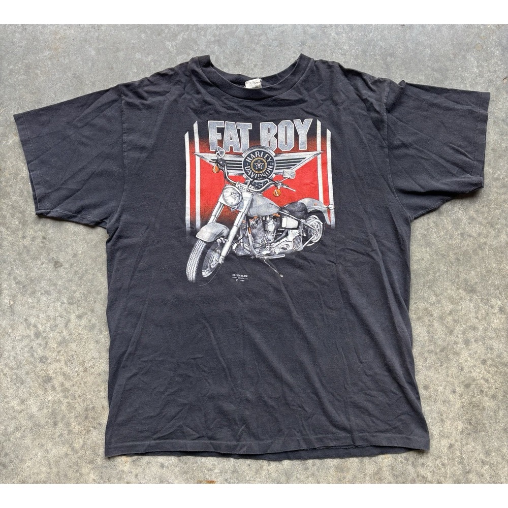 Vintage 3D Emblem Harley Davidson Fat Boy Made in USA T Shirt 1990 Size XL